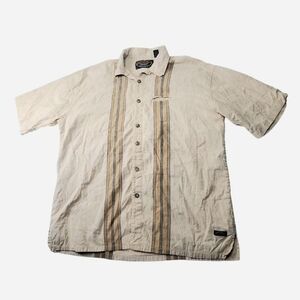 Vintage Linen Shirt Mens Large Cream Tan Button Down 100% Cotton Dr. Lucky's 90s